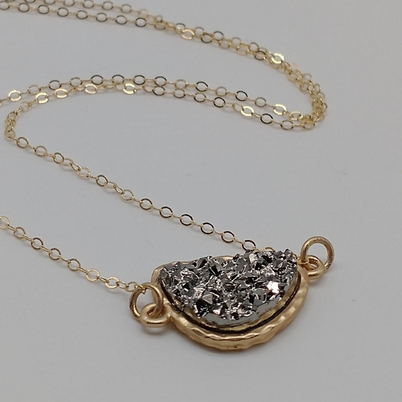 14k Gold Fill Druzy Pendant Necklace - Picture 3 of 6